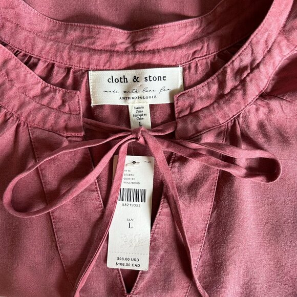 NWT Anthropologie Cloth & Stone Wine TENCEL Lyocell Blouse L Boho Fall Top - Picture 2 of 11
